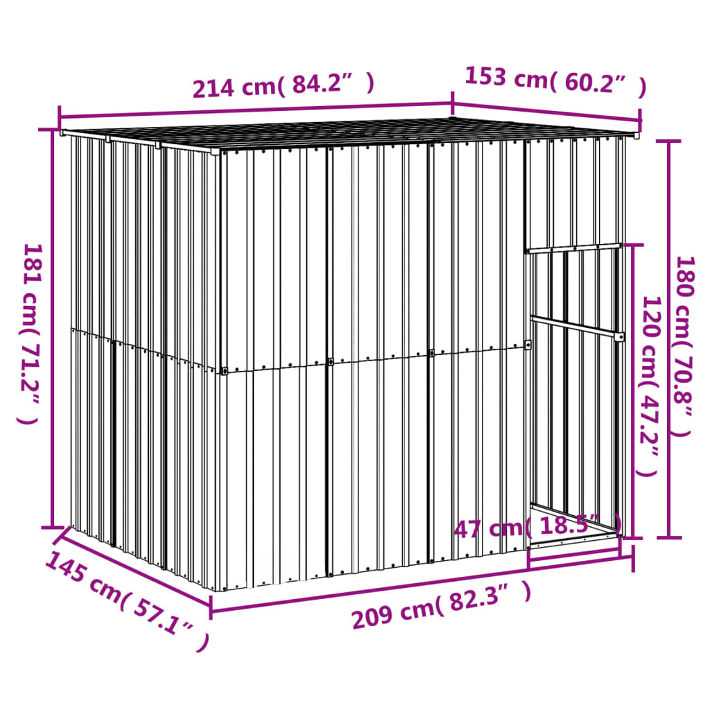 Dog House with Roof Anthracite 214x153x181 cm Galvanised Steel