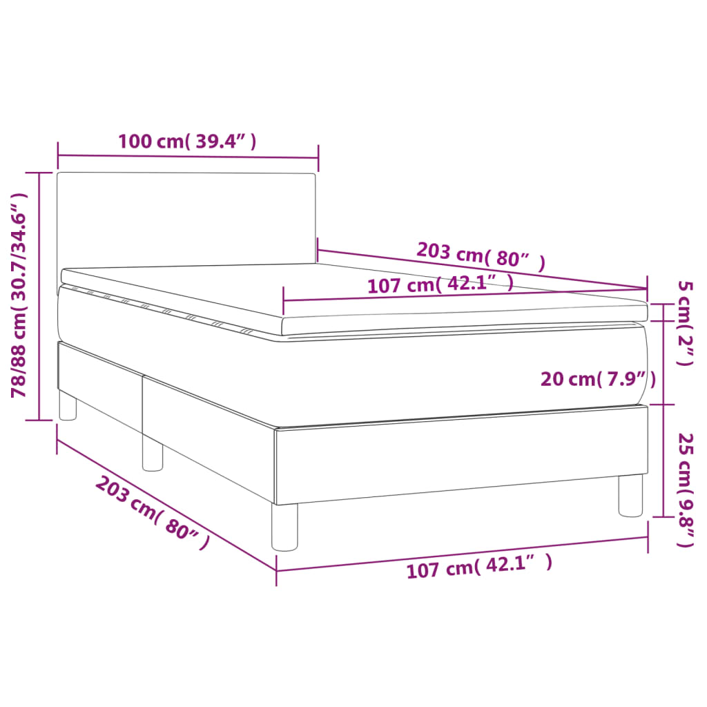 Box Spring Bed with Mattress Black 100x200 cm Faux Leather