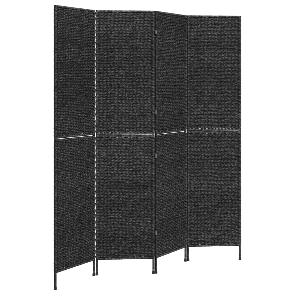 Room Divider 4-Panel Black 163x180 cm Water Hyacinth