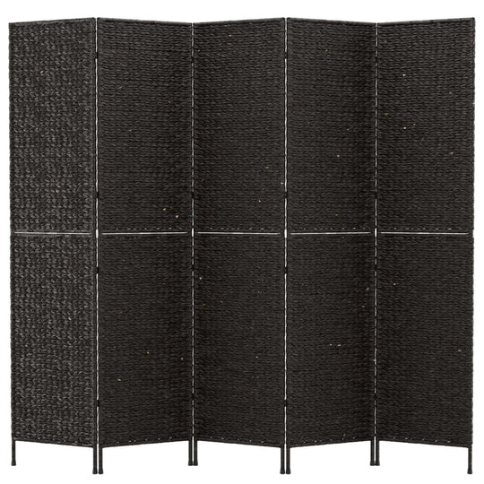 Room Divider 5-Panel Black 205x180 cm Water Hyacinth