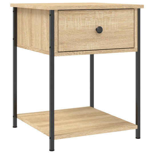 Affordable quality bedside table in Sonoma Oak, engineered wood with sturdy metal frame, ample storage space 44x45x58 cm, value-packed, cheap.