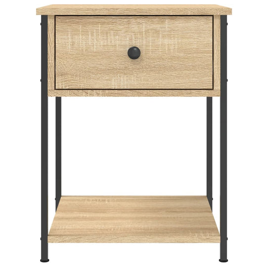 Affordable quality bedside table with storage, Sonoma oak finish, and sturdy metal frame, 44x45x58 cm, engineered wood. Cheap value furniture.