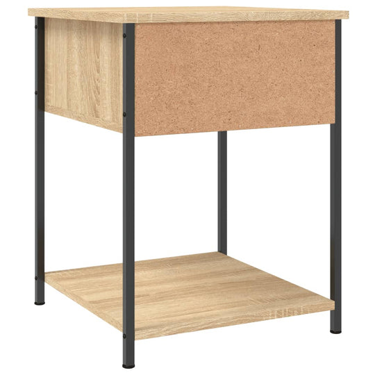 Affordable bedside table in Sonoma oak finish with metal frame, offering quality and value with ample storage space – 44x45x58 cm.