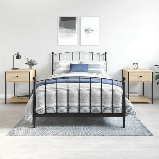 Bedside tables 2 pcs Sonoma Oak 44x45x58 cm engineered wood with metal frames, offering quality, affordable, and ample storage beside bed in bedroom.