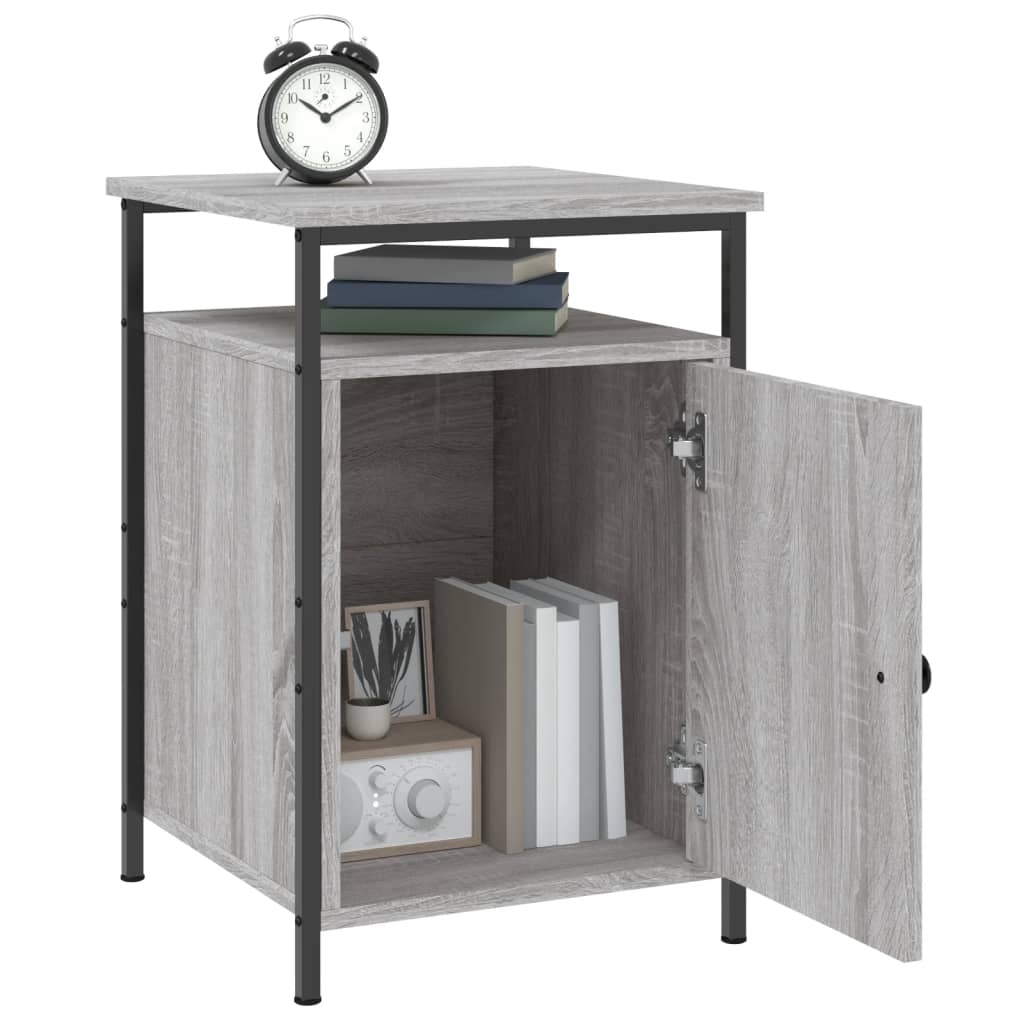 Affordable and sturdy grey Sonoma bedside cabinet with ample storage space, 40x42x60 cm, made from quality engineered wood and iron frame.