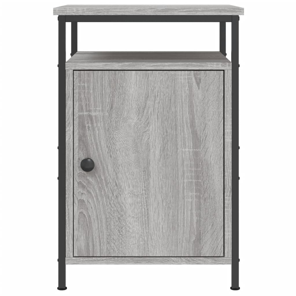 Affordable grey Sonoma bedside cabinet with iron frame and storage, offering quality and value, ideal for bedroom or living room.