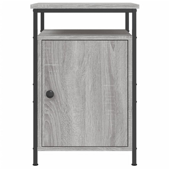 Affordable grey Sonoma bedside cabinet with iron frame and storage, offering quality and value, ideal for bedroom or living room.