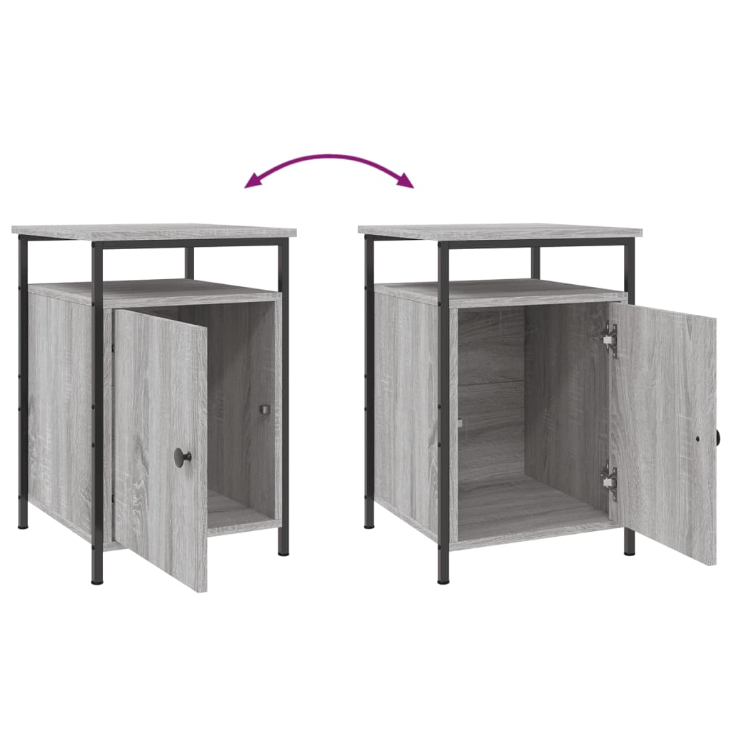 Affordable quality bedside cabinets 2 pcs in Grey Sonoma, 40x42x60 cm Engineered Wood with iron frame and ample storage space.