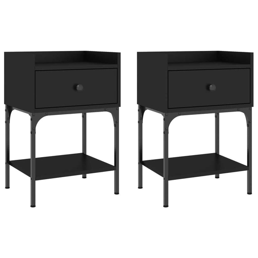 Affordable quality black bedside tables 2 pcs in engineered wood with ample storage and modern design for value interior decor.