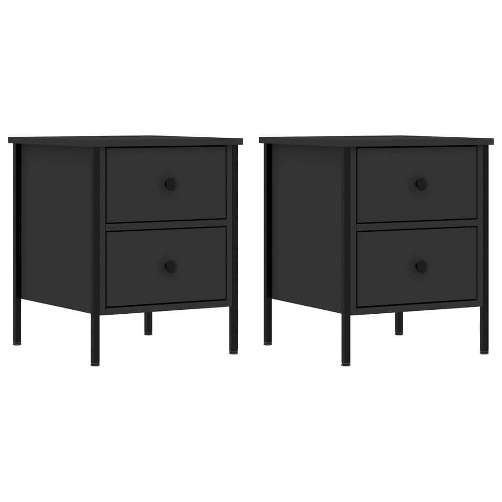 Affordable quality black bedside cabinets with 2 drawers, iron frame, and engineered wood, offering value and ample storage space.