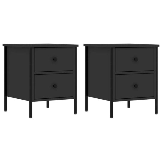 Affordable quality black bedside cabinets with 2 drawers, iron frame, and engineered wood, offering value and ample storage space.