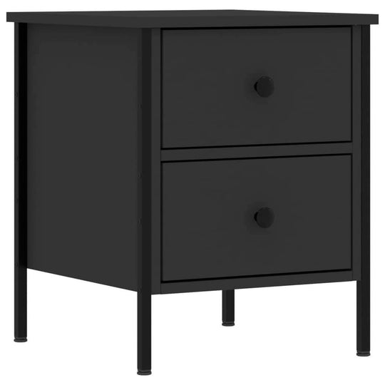 Affordable black bedside cabinet with 2 drawers, engineered wood and iron frame for quality and value, 40x42x50 cm.