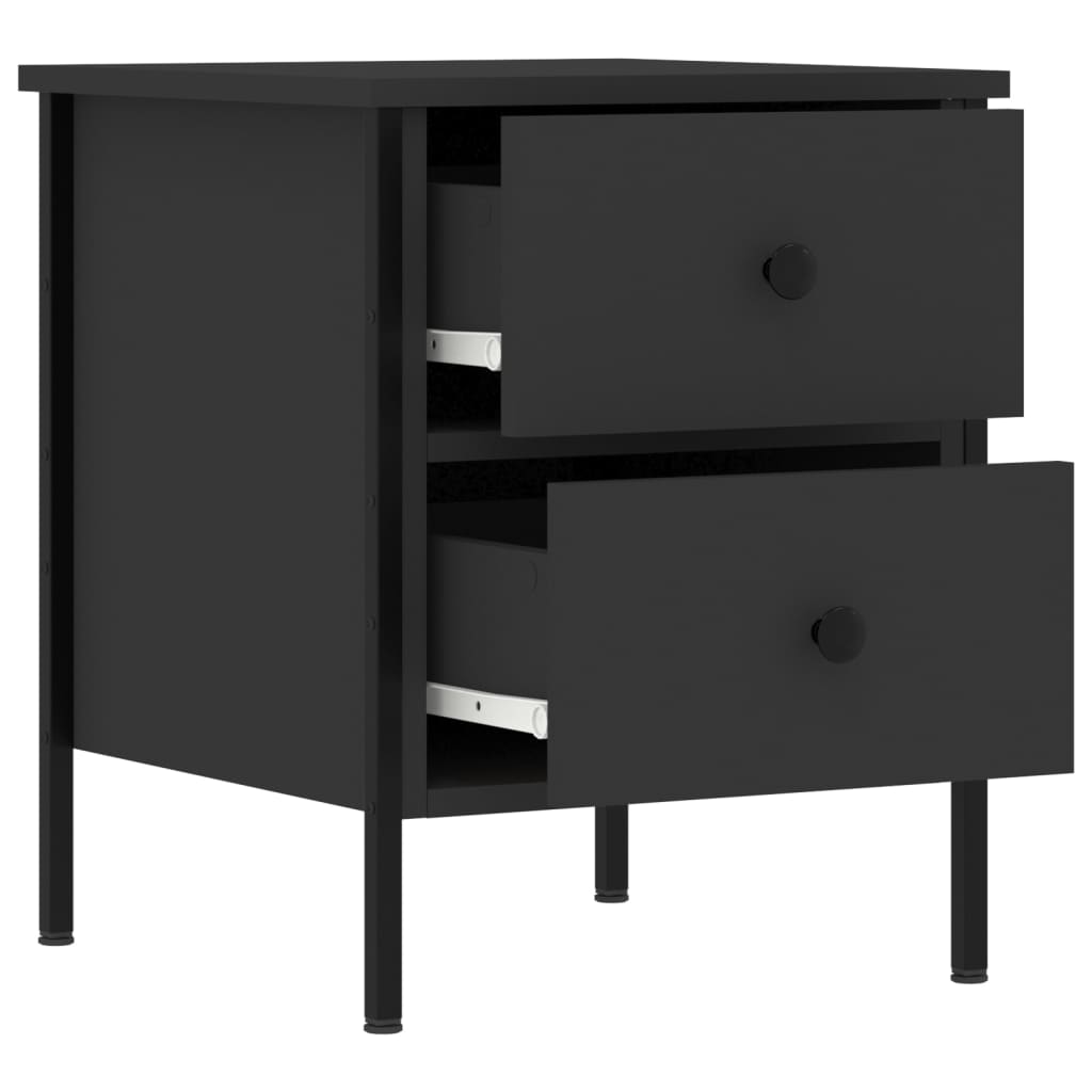 Affordable and quality black bedside cabinet with 2 drawers, 40x42x50 cm, engineered wood and iron frame for stability and moisture resistance