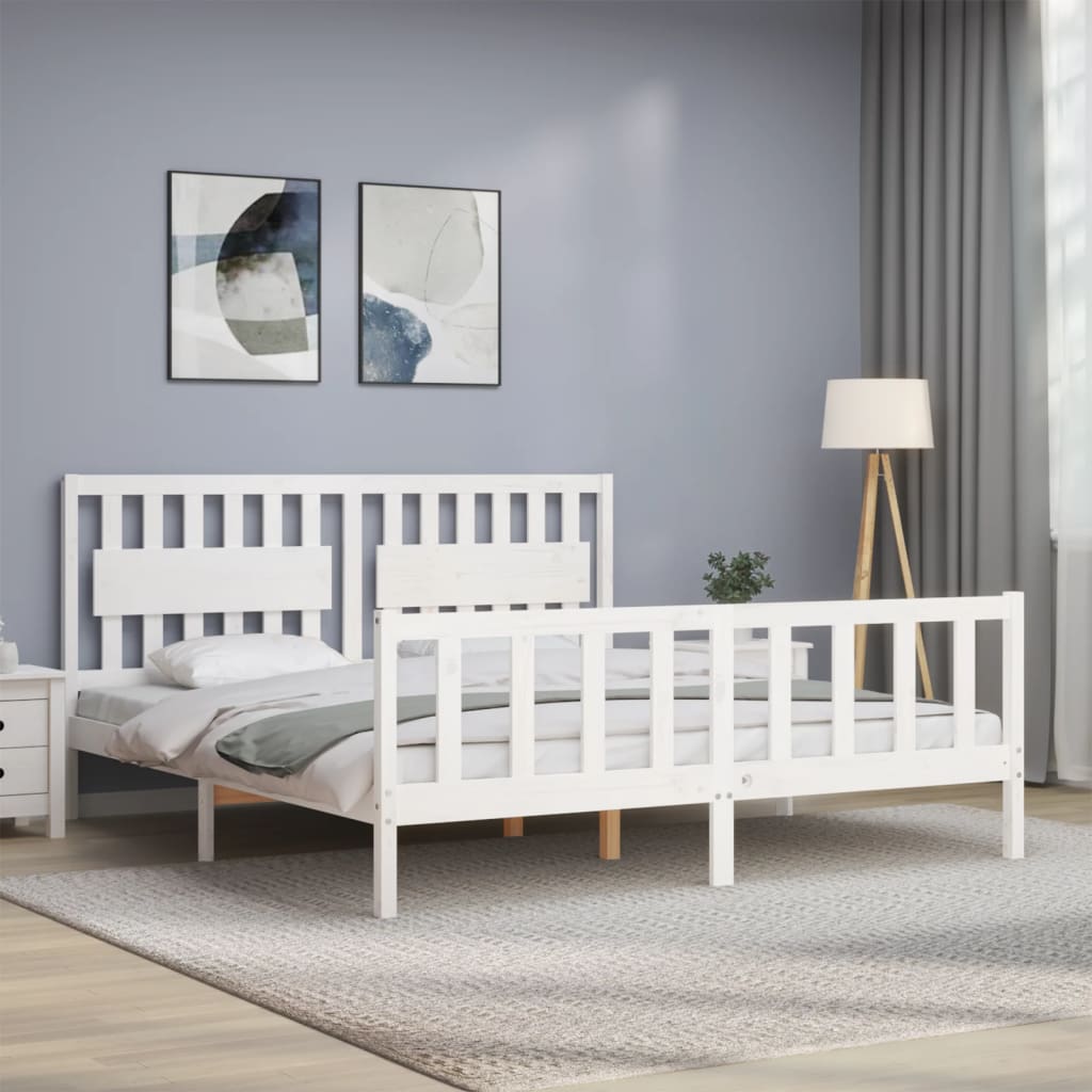 Bed Frame without Mattress White 183x203 cm King Solid Wood Pine