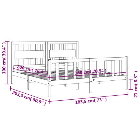 Bed Frame without Mattress White 183x203 cm King Solid Wood Pine