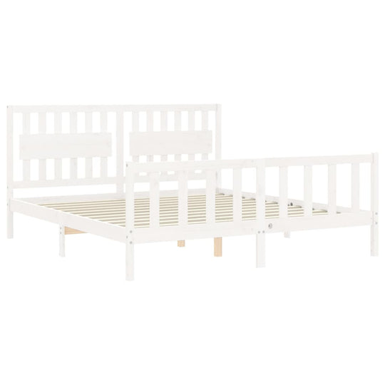 Bed Frame without Mattress White 183x203 cm King Solid Wood Pine