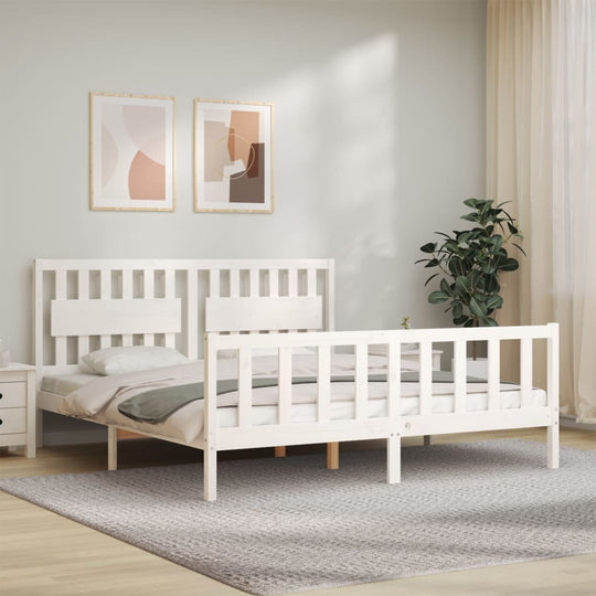 Bed Frame without Mattress White 183x203 cm King Solid Wood Pine