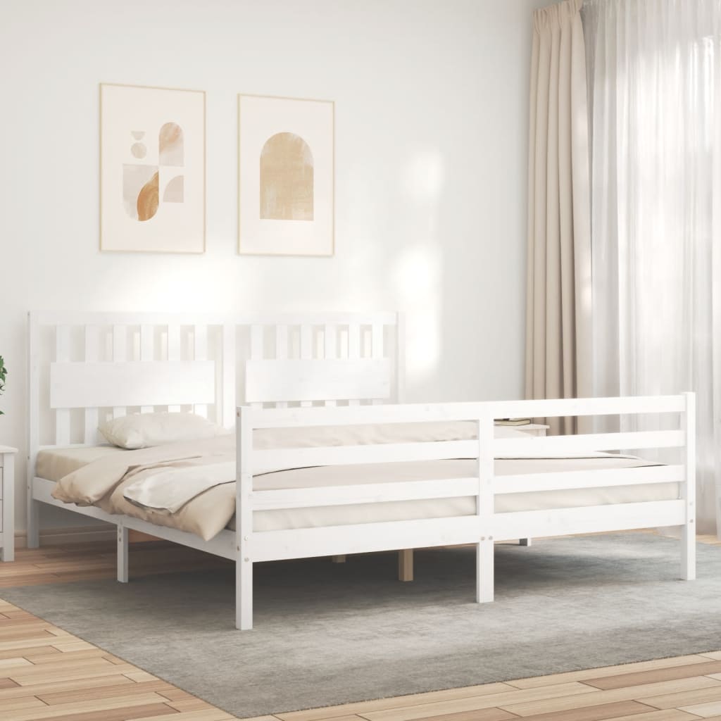 Bed Frame without Mattress White 183x203 cm King Solid Wood