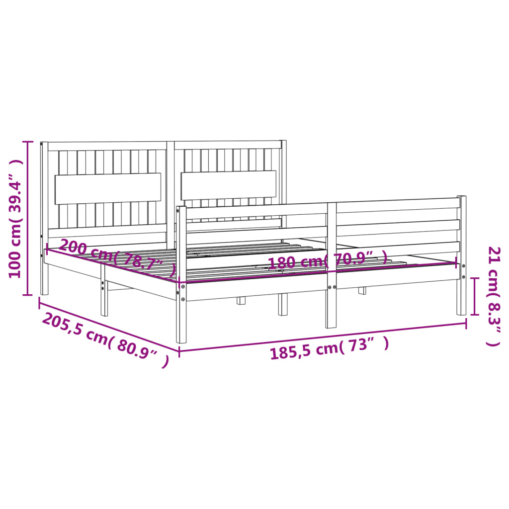 Bed Frame without Mattress White 183x203 cm King Solid Wood