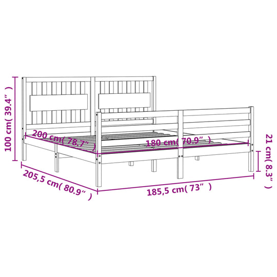 Bed Frame without Mattress White 183x203 cm King Solid Wood