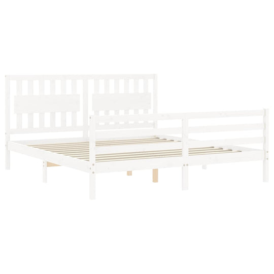 Bed Frame without Mattress White 183x203 cm King Solid Wood