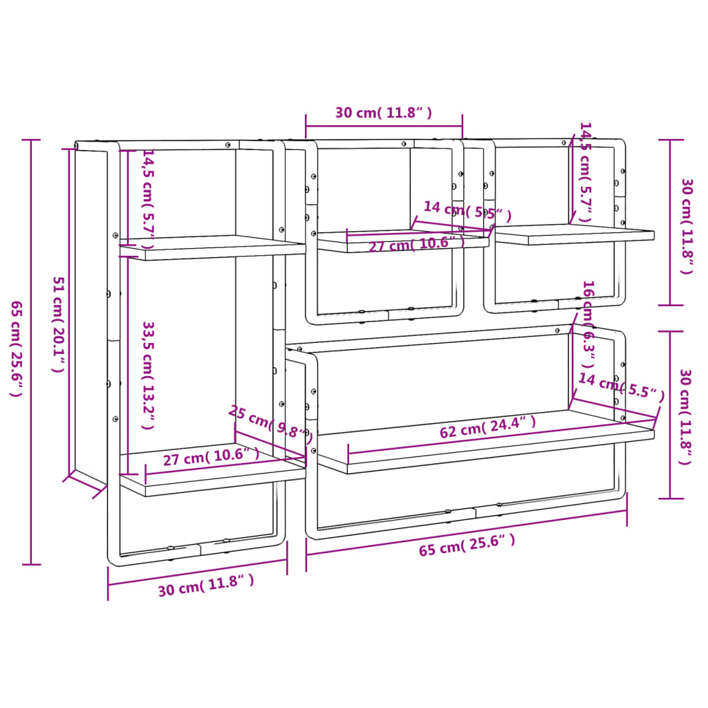 4 Piece Wall Shelf Set with Bars Black Engineered Wood