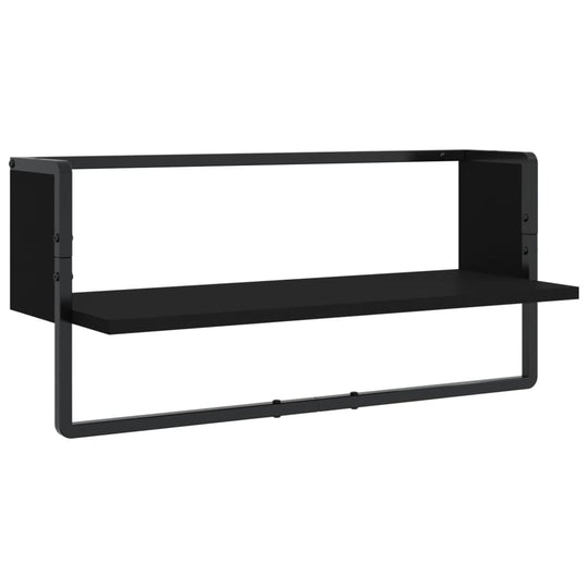 4 Piece Wall Shelf Set with Bars Black Engineered Wood