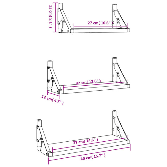 3 Piece Wall Shelf Set Black Engineered Wood