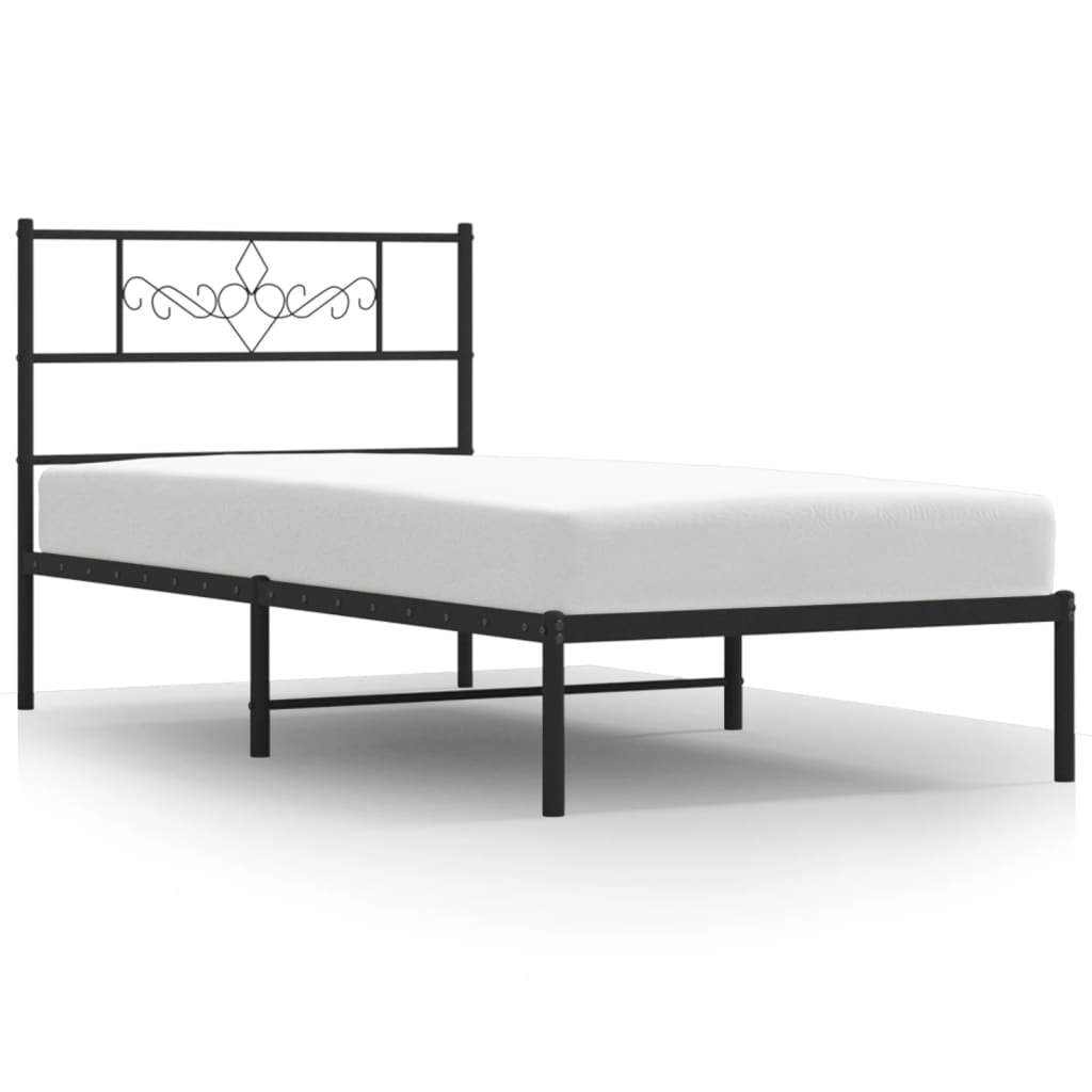 Metal Bed Frame without Mattress with Headboard Black 107x203 cm King Single