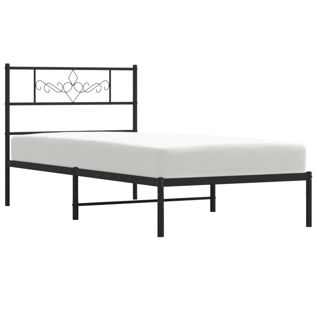 Metal Bed Frame without Mattress with Headboard Black 107x203 cm King Single