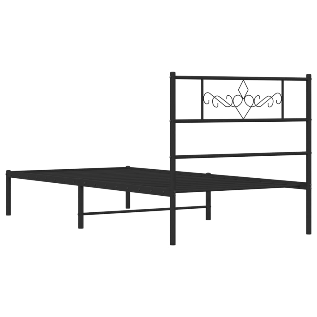 Metal Bed Frame without Mattress with Headboard Black 107x203 cm King Single