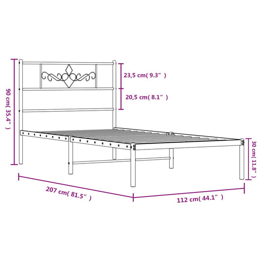 Metal Bed Frame without Mattress with Headboard Black 107x203 cm King Single