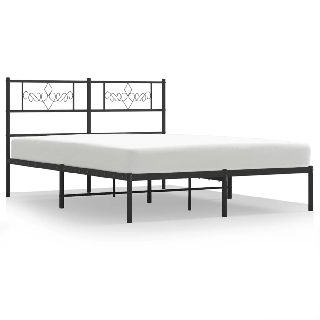 Metal Bed Frame without Mattress with Headboard Black 150x200 cm