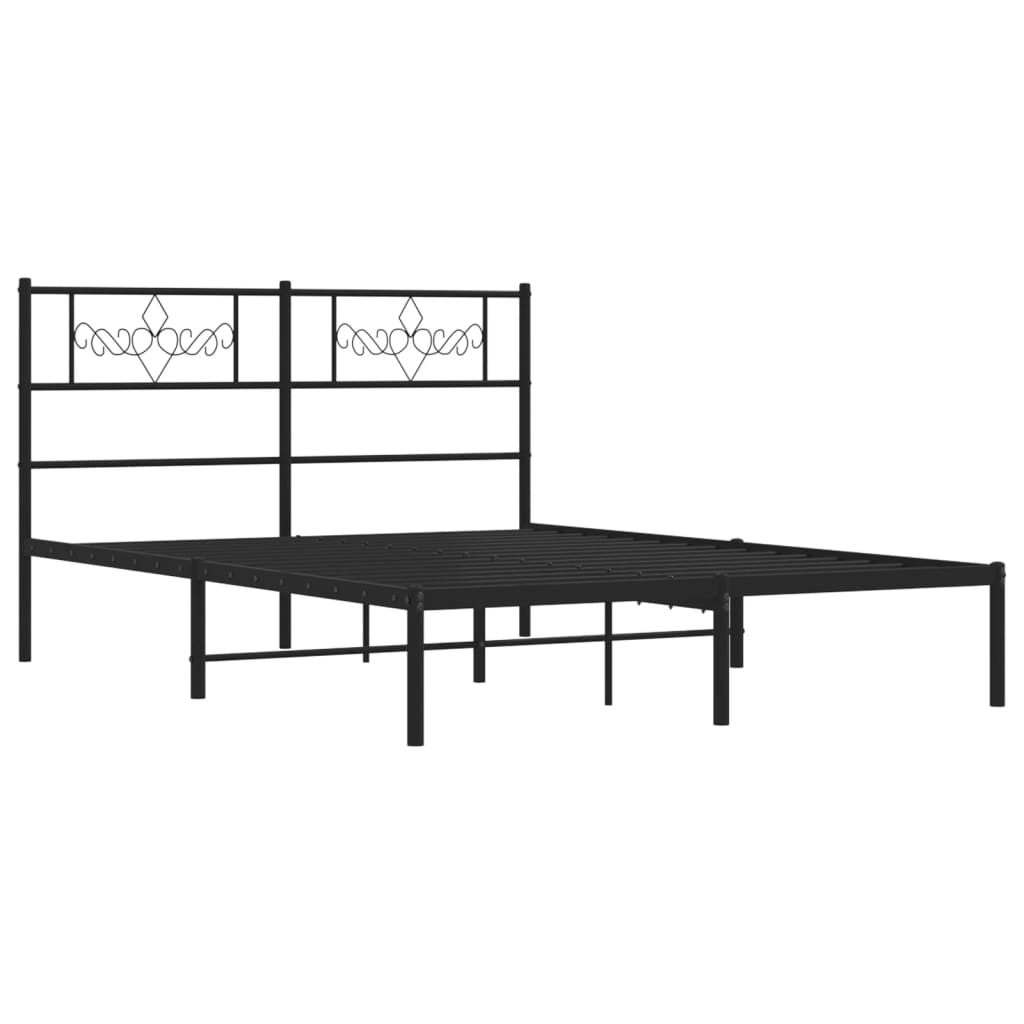 Metal Bed Frame without Mattress with Headboard Black 150x200 cm