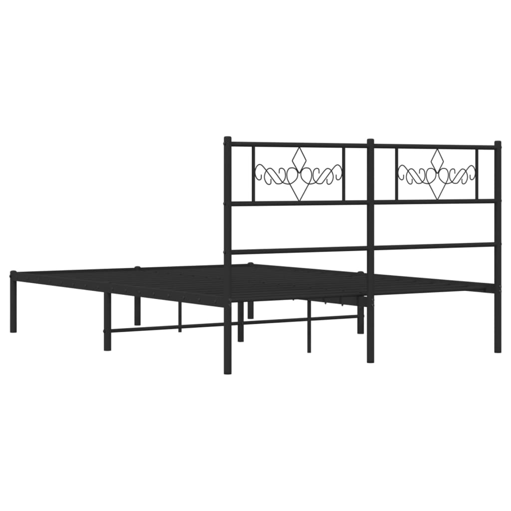 Metal Bed Frame without Mattress with Headboard Black 150x200 cm