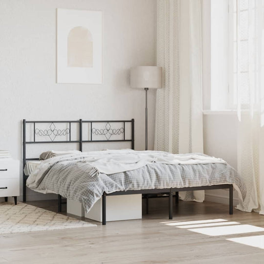 Metal Bed Frame without Mattress with Headboard Black 150x200 cm