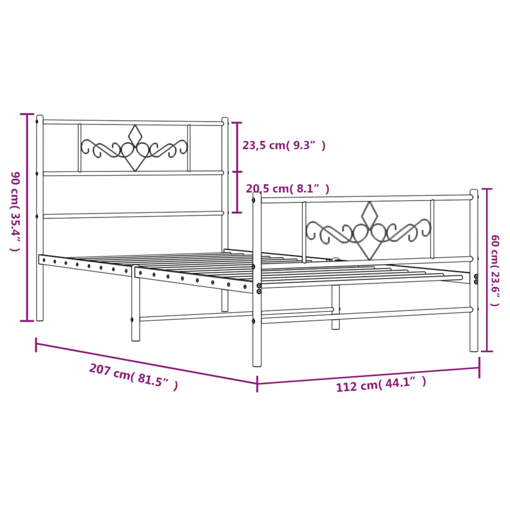 Metal Bed Frame without Mattress with Footboard Black 107x203 cm King Single