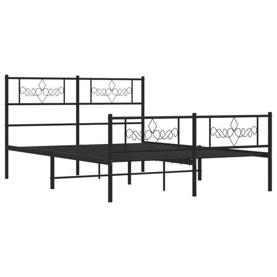 Metal Bed Frame without Mattress with Footboard Black 150x200 cm