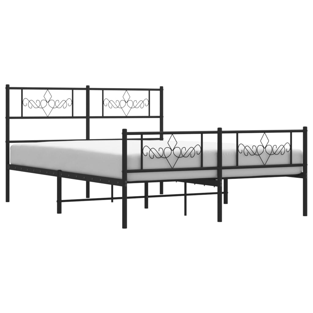 Metal Bed Frame without Mattress with Footboard Black 150x200 cm