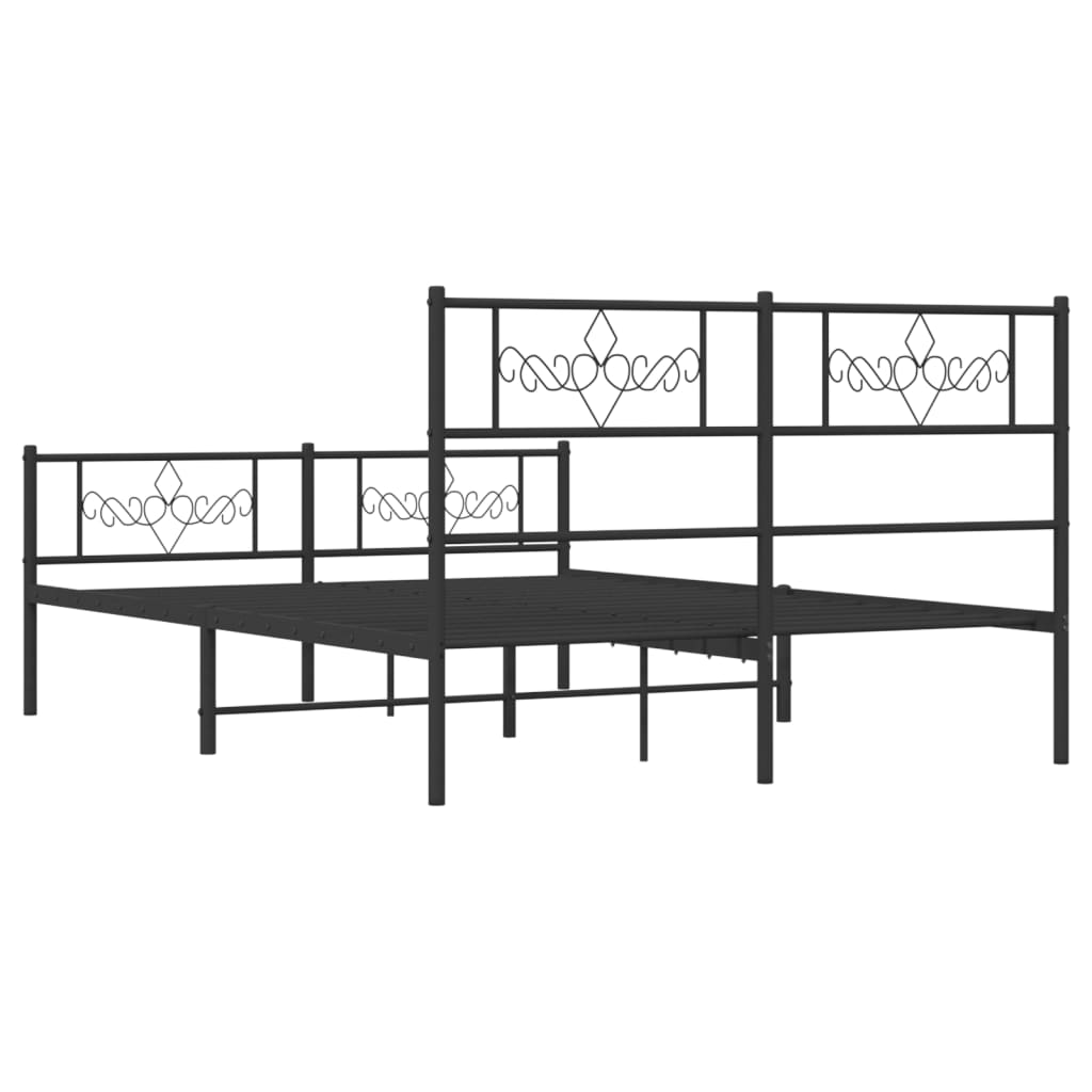 Metal Bed Frame without Mattress with Footboard Black 150x200 cm