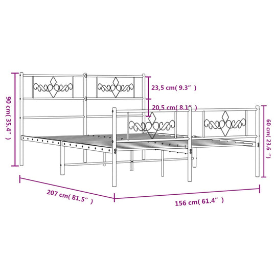 Metal Bed Frame without Mattress with Footboard Black 150x200 cm