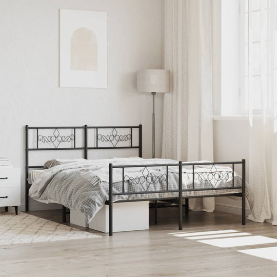 Metal Bed Frame without Mattress with Footboard Black 150x200 cm