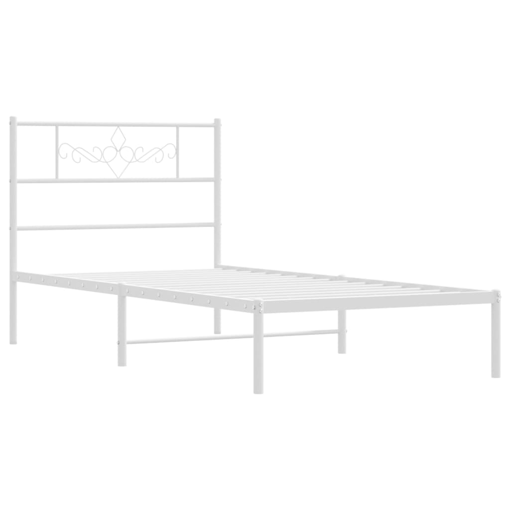 Metal Bed Frame without Mattress with Headboard White 107x203 cm King Single