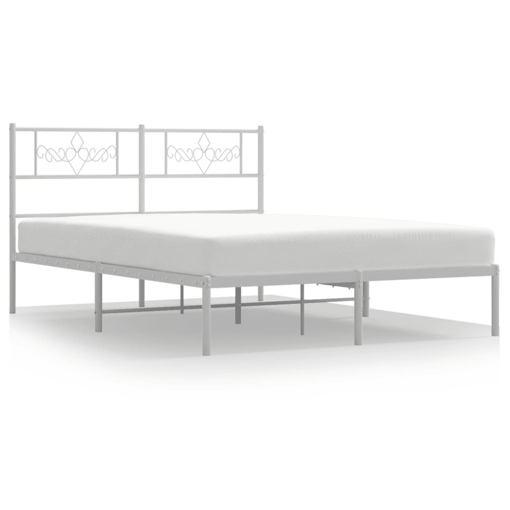 Metal Bed Frame without Mattress with Headboard White 150x200 cm