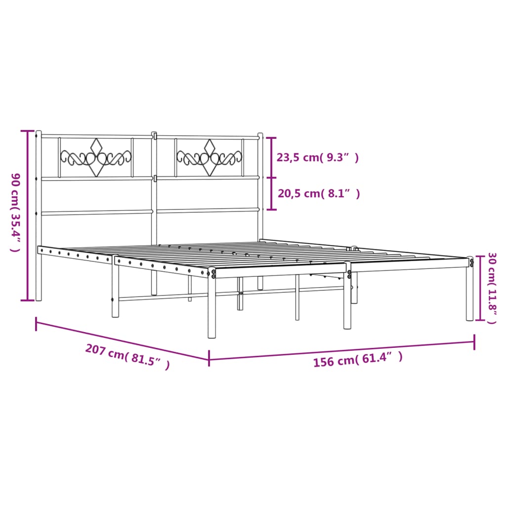 Metal Bed Frame without Mattress with Headboard White 150x200 cm