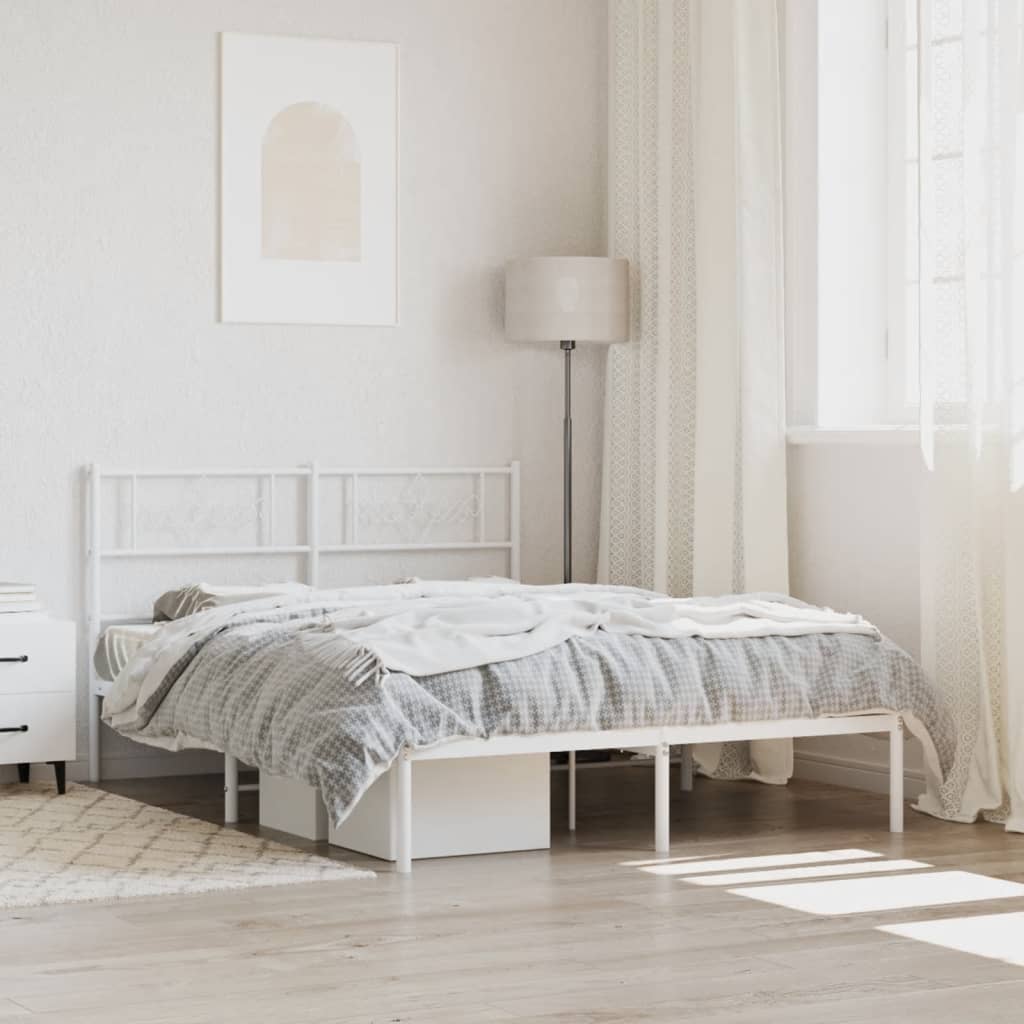 Metal Bed Frame without Mattress with Headboard White 150x200 cm