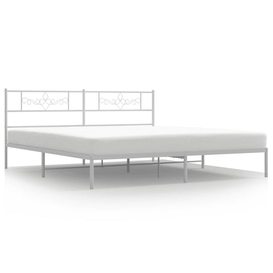 Metal Bed Frame without Mattress with Headboard White 183x203 cm King