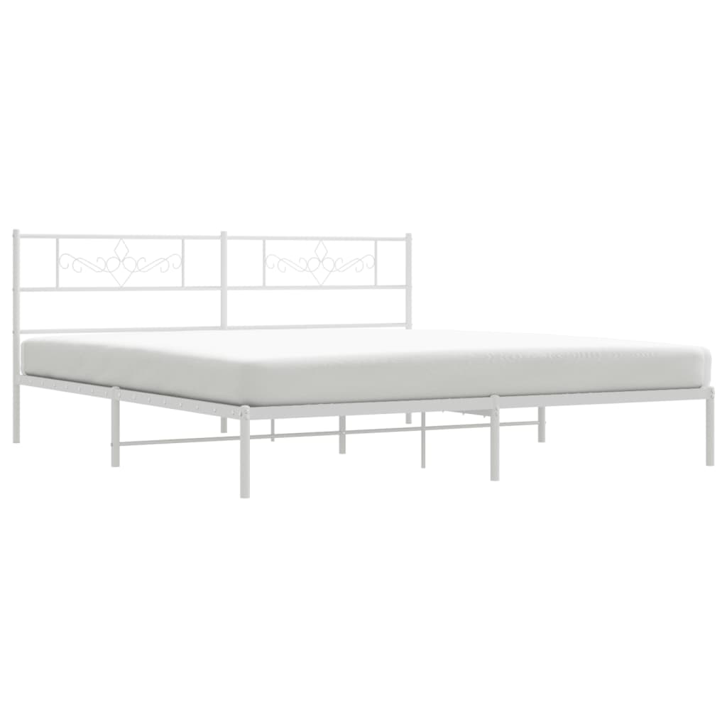 Metal Bed Frame without Mattress with Headboard White 183x203 cm King