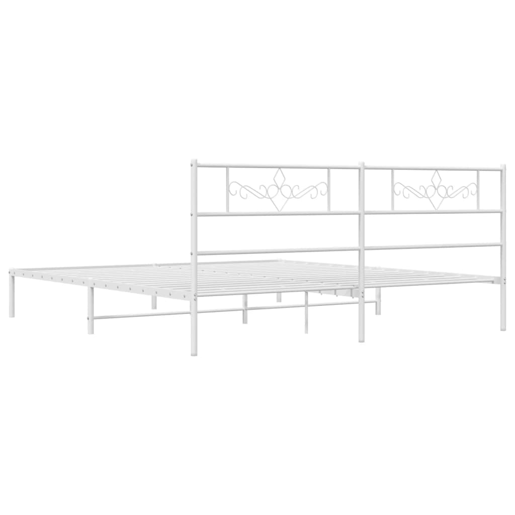 Metal Bed Frame without Mattress with Headboard White 183x203 cm King