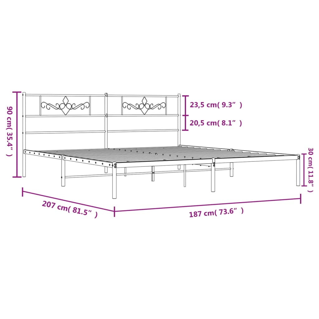 Metal Bed Frame without Mattress with Headboard White 183x203 cm King